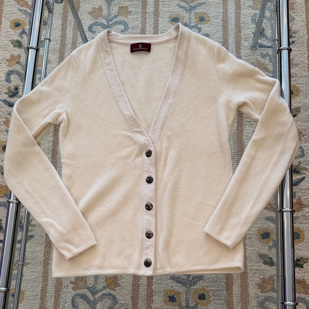 Bruno Magli Cream Button-Up cashmere Cardigan